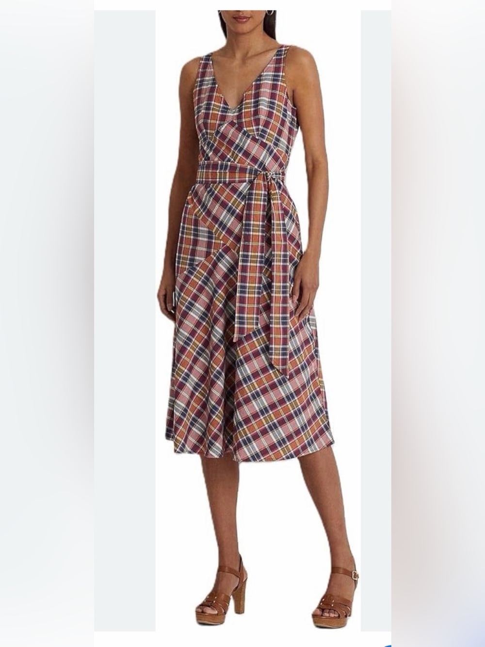 Ralph Lauren Red Multi Plaid Sleeveless Maxi Dress